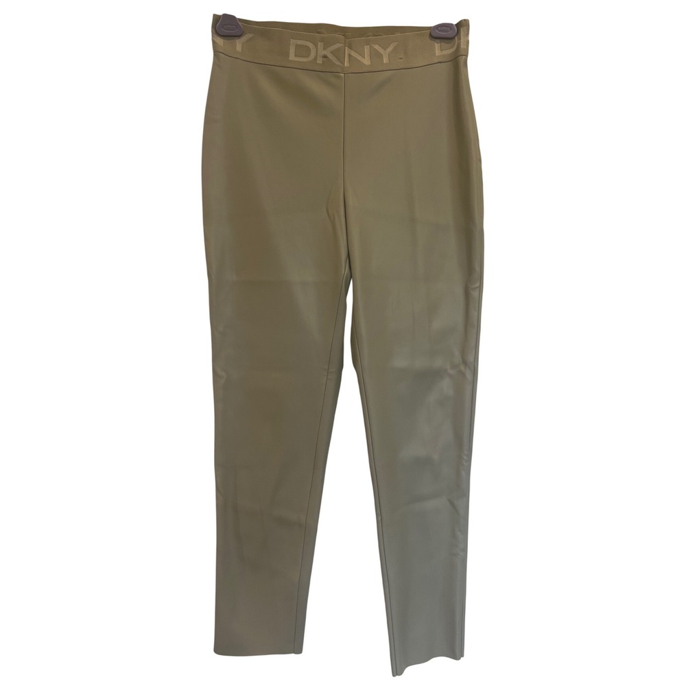 DKNY Women's Faux Leather Elastic Waist Leggings Medium Green  Moto Streetwear